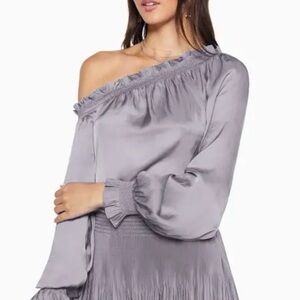 Ramy Brook One-Shoulder Lavender Satin Blouse